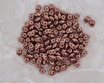 SuperDuo, Bronze Copper, 2 hole Beads, (duo500030-01780), 2.5mmx5mm, 9 grams