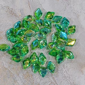 GemDuo Beads, Summer Rainbow Green, 40 count, 5 x 8 mm 2-Hole Czech Bead, (GD-00030-48110)