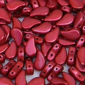 Duo de perles cachemire, Rouge à lèvres Metalust, 2 trous de perles en verre, (24209), 8 x 5 mm, 30 unités