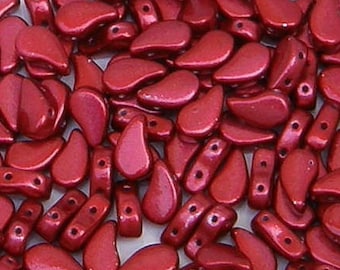 Paisley Duo Bead, Metalust Lipstick Red, 2 Hole Glass Beads, (24209), 8x5mm, 30 count