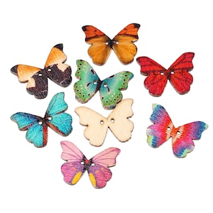 Butterfly Buttons, Wood, 2 hole, 1-1/8&quot; x 7/8&quot;. 5 count (Button -2)