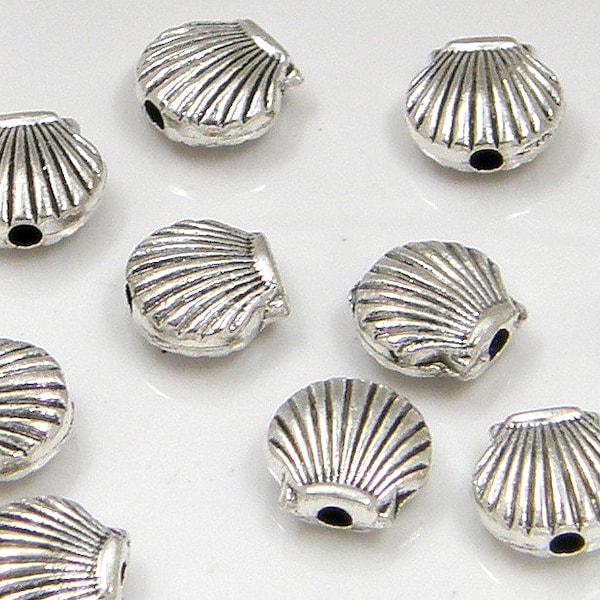 Sea Shell Spacer Bead, Antique Silver Finish, 9x8mm, (SB-SHELL-AS-1), 10 count