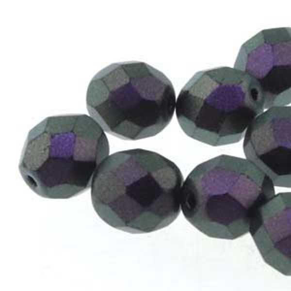 Fire Polish, Polychrome Black Currant, Polychrome Black Raspberry, 6mm Round Bead, Czech Pressed Glass, (94101), 25 count