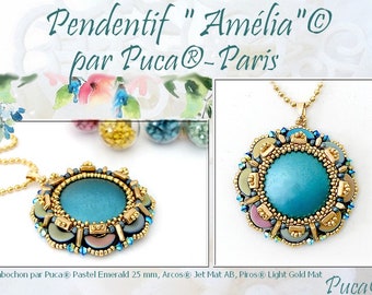 GRATUIT! Modèle de pendentif Amelia par Puca - Paris, Gratuit avec achat de perles, Ne PAS acheter, Voir la liste des matériaux et les détails de la commande dans la description