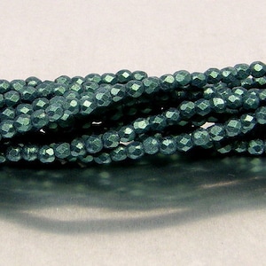 Fire Polish, Metallic Suede Light Green, 2 mm Round Bead, (79051), 50 count