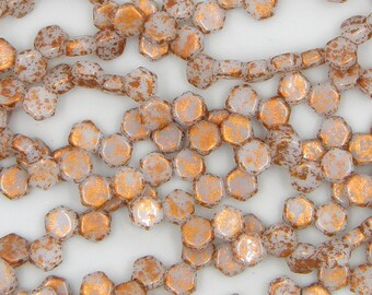 Honeycomb Bead, Copper Splash Chalk, 2 Hole Glass Beads, (HC-03000-94412), 6mm, 30 count