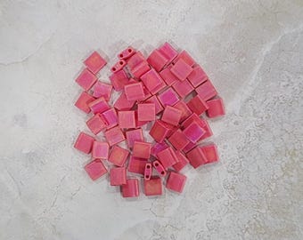 Miyuki Tila Bead, Matte Opaque Red AB, 2-Hole, 5 x 5 mm, 2-Hole Czech Bead, (TL408fr)