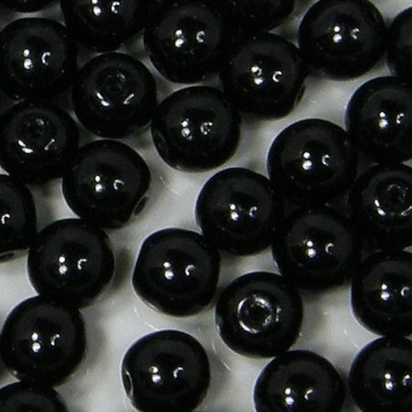 6mm Czech Druk Round Beads, Jet Black (2398), 25 count