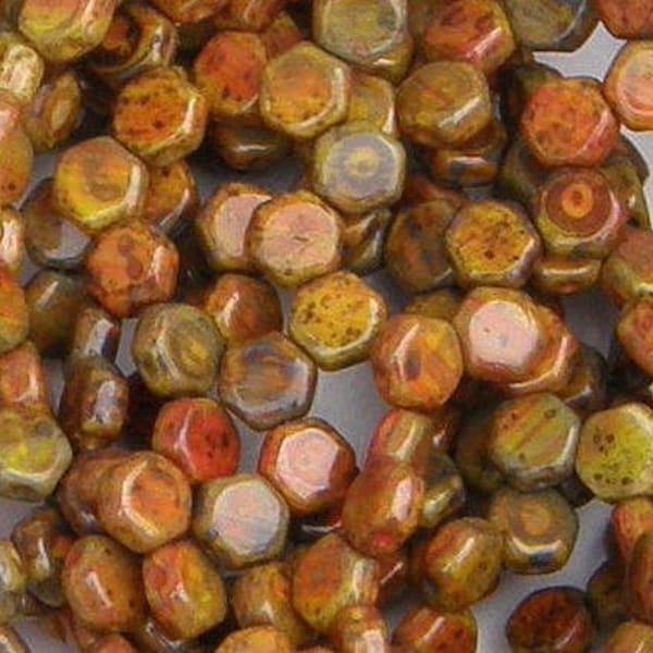 Honeycomb Bead, Hodge Podge Orange Travertine, 2 Hole Glass Beads, (HC-99994-86800), 6mm, 30 count
