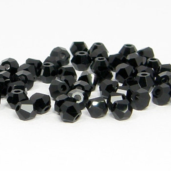 4mm Bicone Crystals, Jet Black, 25 count