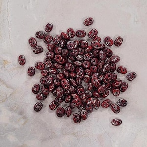 SuperDuo, Opaque Red Picasso, 2 hole Beads, (T9320), 2.5mmx5mm, 9 grams
