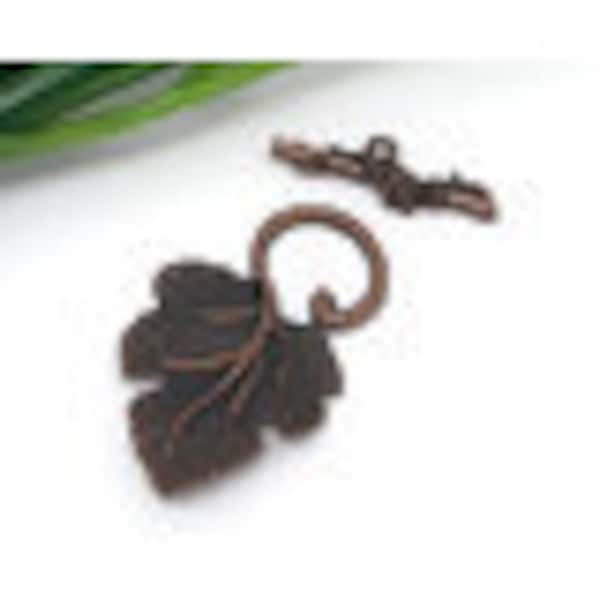 Antique Copper Finish Grape Leaf Toggle Clasp, (CLP-T-AC-4), 3 sets