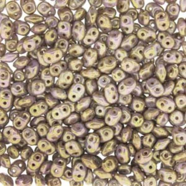 SuperDuo, Chalk Senegal Brown Purple, 2 hole Beads, (duo503000-15695), 2.5mmx5mm, 9 grams