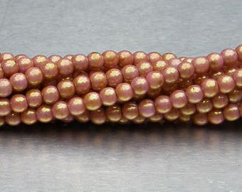 2mm Round Bead, Luster Opaque Rose Gold Topaz, Druk Bead, (5-02-P65491), 100 count