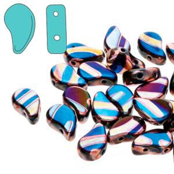 Paisley Duo Bead, Jet Full Sun Line, 2 Hole Glass Beads, (23980-27975LI), 8x5mm, 30 count
