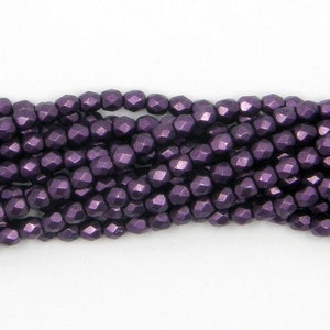 Gesättigte metallische Tawny Port Feuerpolitur, 3 mm, Lila Feuerpolitur, Runde Perle, Tschechisches Pressglas, 04B02, 50 Graf