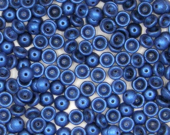 Teacup Bead, Metallic Suede Blue, 2 x 4 mm, Bead Cap, (380-24-79031), 5 grams
