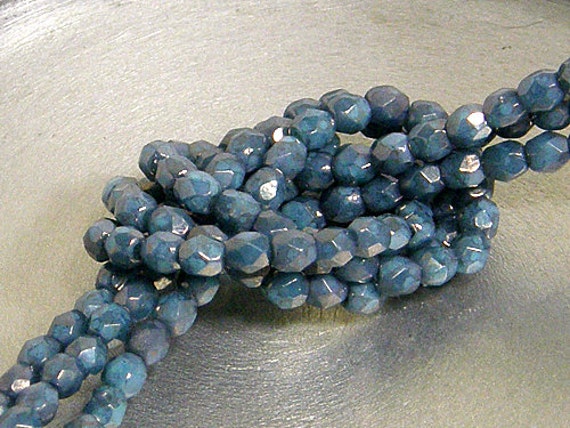 Fire Polish, Moon Dust Turquoise, 3mm Round Bead, Czech