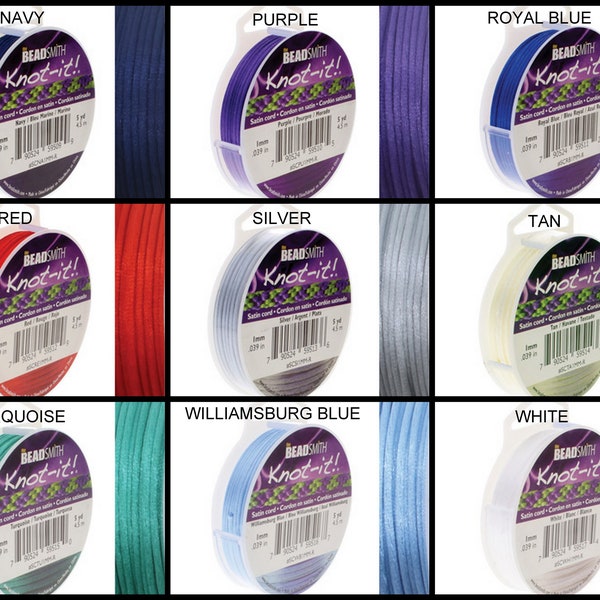 Knot-it Satin Cord, 1mm, Various Colors Available, 5 yd. spool