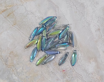 Dagger Beads, Crystal Blue Rainbow, 5/16mm, Czech Pressed Glass, (98538), 25 count