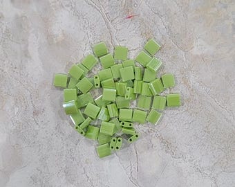 Miyuki Tila Bead, Opaque Chartreuse Luster, 2-Hole, 5 x 5 mm, 2-Hole Czech Bead, (TL439)