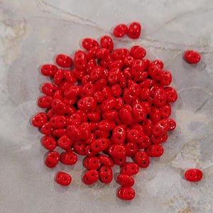 SuperDuo, Opaque Red, 2 hole Beads, (9320), 2.5mmx5mm, 9 grams