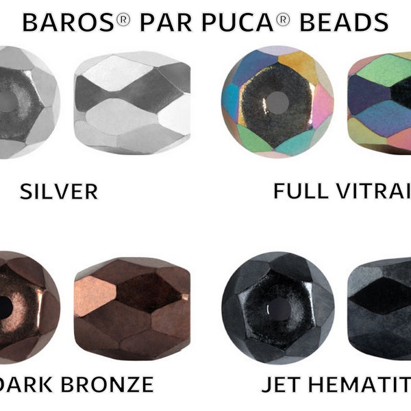 Perle Baros par Puca, différentes couleurs, 10 grammes, 6 x 4 mm, env. 38 perles