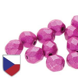 Fire Polish, Metalust Hot Pink Czech Shield, 4mm Round Bead, (24207CS), 40 count