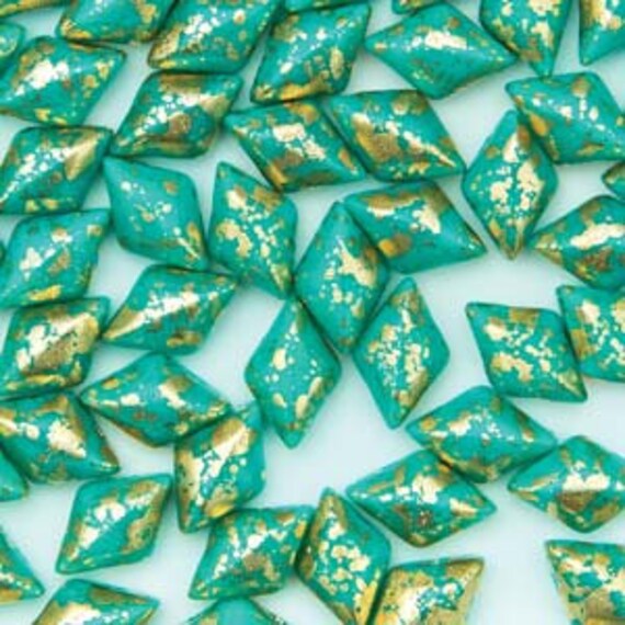 Gemduo Beads Gold Splash Turquoise Green 40 Count 5 X 8 Mm Etsy
