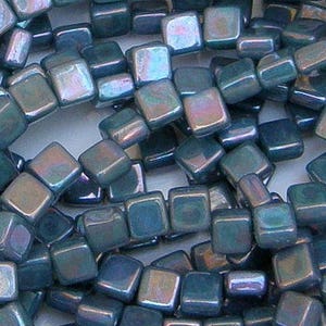 Turquoise Nebula Tile, Mini, 5mm, 2 Hole Bead, 30 count, (tile-63130-15001)