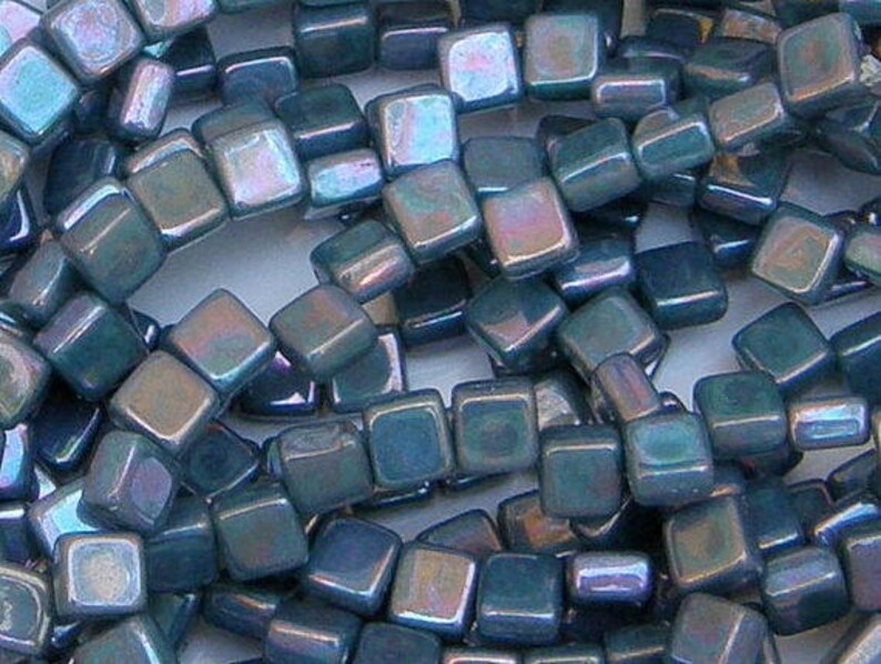 Turquoise Nebula Tile Mini 2 Hole Bead 5mm 30 count, tile-63130-15001