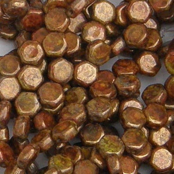 Honeycomb Bead, Hodge Podge Orange Bronze, 2 Hole Glass Beads, (HC-99994-15695), 6mm, 30 count