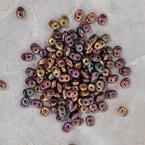 SuperDuo, Matte Metallic Bronze Iris, 2 hole Beads, (K0164), 2.5mmx5mm, 9 grams