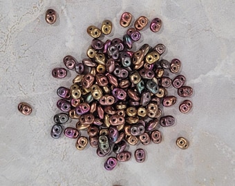 SuperDuo, Matte Metallic Bronze Iris, 2 hole Beads, (K0164), 2.5mmx5mm, 9 grams
