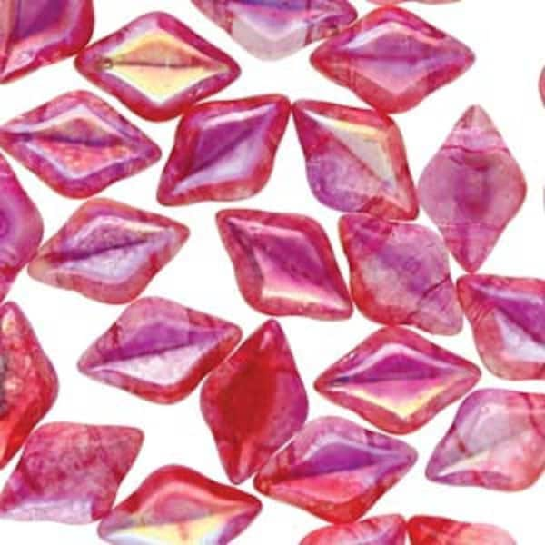 GemDuo Beads, Summer Rainbow Pink, 40 count, 5 x 8 mm 2-Hole Czech Bead, (GD-00030-48120)