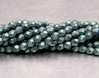 4mm Coin Fire Polished Faceted Jet Picasso Beads 50 Pieces