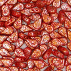 Amos® par Puca® Bead, Opaque Coral Red Tweedy, 2-Hole, 30 count, 5 x 8 mm
