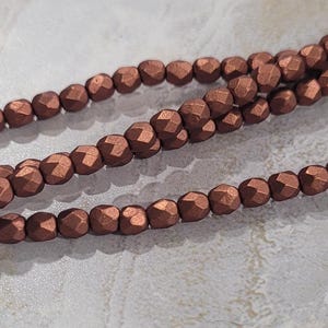 Fire Polish, Matte Metallic Antique Copper. 4mm Round Bead, (K0175), 50 count