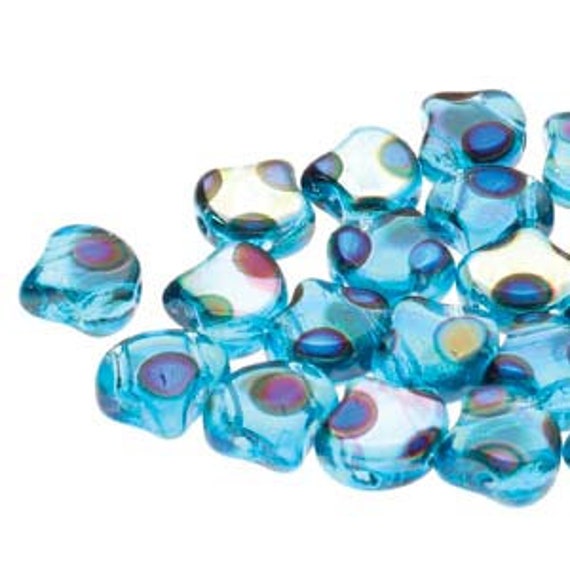 Holes Run Side to Side Quality Czech Glass Beads 70-75 Ginko Beads Jet AZURO Color 7.5mm Two Hole Beads 