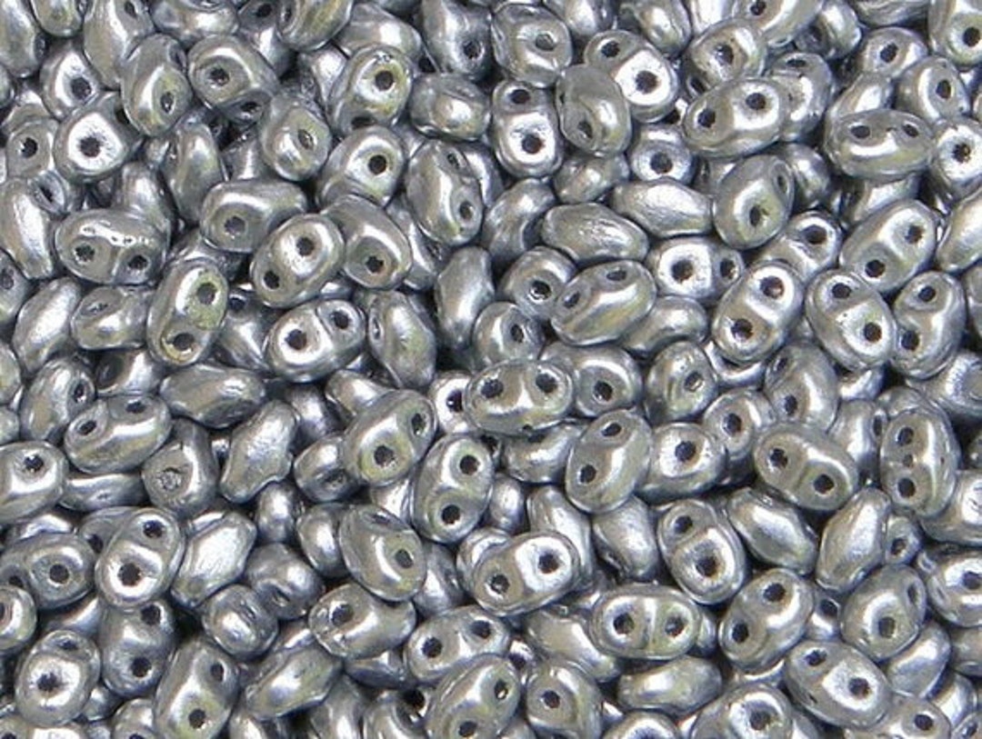 Miniduo, 2 Hole Seed Bead. Aluminum Silver, (duo400030-01700