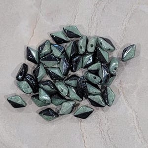 GemDuo Beads, Duet Black White Green Luster, 40 count, 5 x 8 mm 2-Hole Czech Bead, (GD-03849-14459)