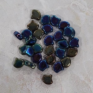 Ginko Bead, Jet Rainbow Iris, 2 Hole Bead, 7.5 mm, 30 count, (23980-21405)
