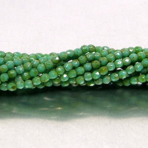 Fire Polish, Turquoise Picasso, 2 mm Round Bead, (T6313), 50 count