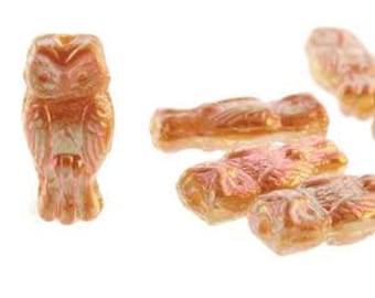 Czech Owl Beads, White Full Apricot, 10 beads, 15x7mm, (OWL02010-29123)
