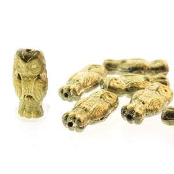 Czech Owl Beads, Jet Full Amber, 10 beads, 15x7mm, (OWL23980-26403)