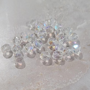 Fire Polish, Crystal AB, 4mm Round Bead, (X0003),  50 count