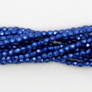 Fire Polish, Saturated Metallic Navy Peony, 2mm Round Bead, Czech Pressed Glass, (1-02-04B05), 50 count