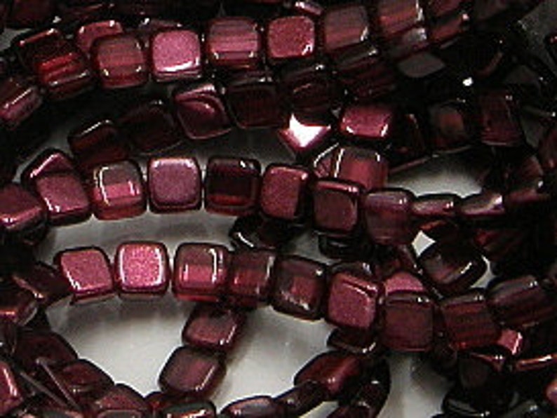 15226 CzechMate Tile Mirror Cranberry 2 Hole Bead, 25 count
