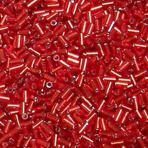 Toho 3mm Bugle, Silver Lined Siam Ruby, Size #1, (25B), 10 grams