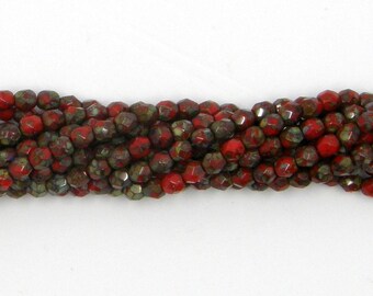 4mm Coin Fire Polished Faceted Jet Picasso Beads 50 Pieces